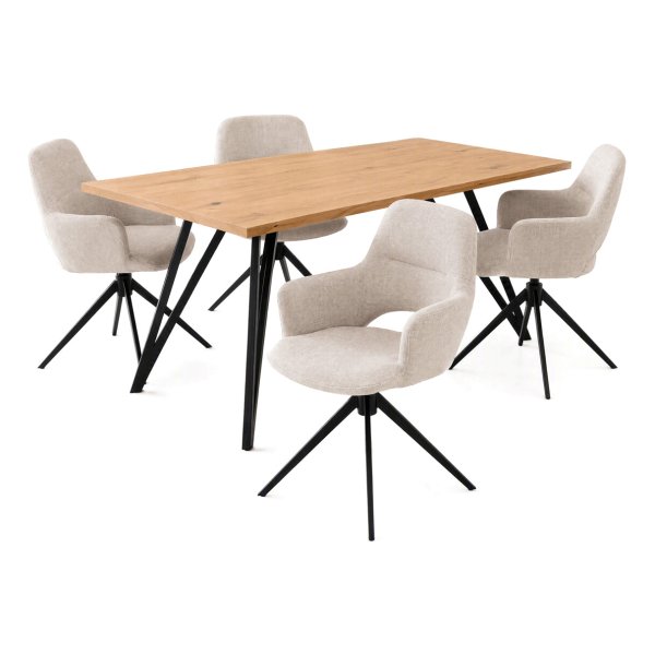 Jídelní set s 4 židlemi Polaris, 160x90x76cm, masiv dub ASE-1041