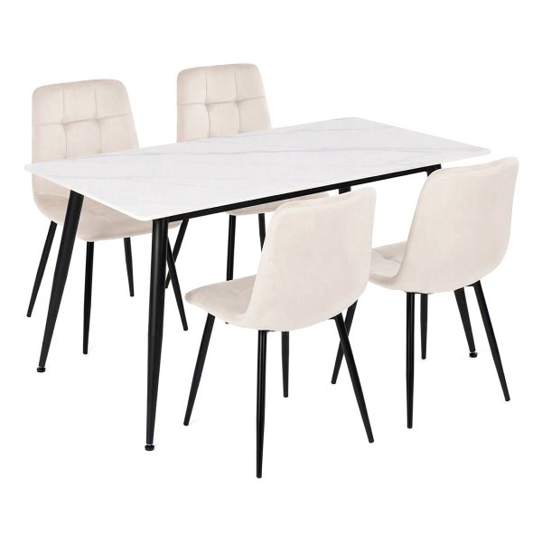 Jídelní set s 4 židlemi Capella, 130x70x76cm, keramika, dekor mramor ASE-1049